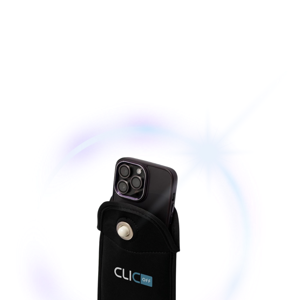 Custodia magnetica Clic Off con telefono inserito